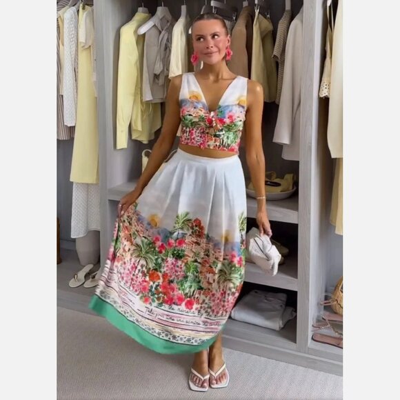 Zara Dresses & Skirts - ZARA NEW SS25 WOMAN CROP FLORAL PRINTED KNOT TOP SHIRT SKIRT SET 3789/348 S